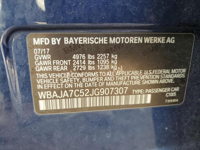 WBAJA7C52JG907307 - 2018 BMW 530 XI BLUE photo 12