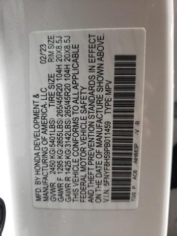 5FNYF8H59PB011459 - 2023 HONDA PASSPORT EXL Beyaz fotoğraf 13