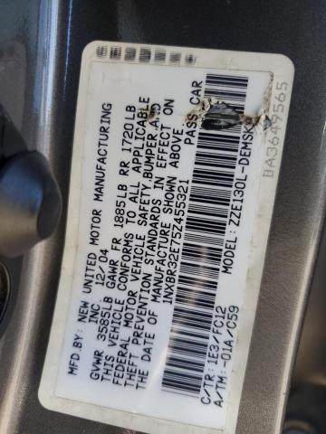 1NXBR32E75Z455321 - 2005 TOYOTA COROLLA CE ნაცრისფერი ფოტო 12