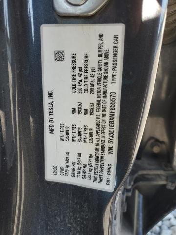 5YJ3E1EBXMF855570 - 2021 TESLA MODEL 3 ნაცრისფერი ფოტო 12