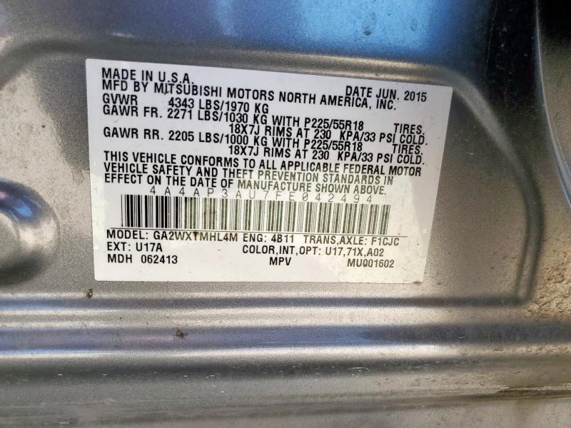 4A4AP3AU7FE042494 - 2015 MITSUBISHI OUTLANDER SPORT ES Արծաթագույն լուսանկար 12