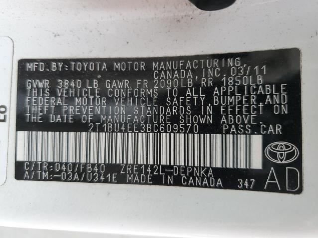 2T1BU4EE3BC609570 - 2011 TOYOTA COROLLA BASE أبيض صورة 13
