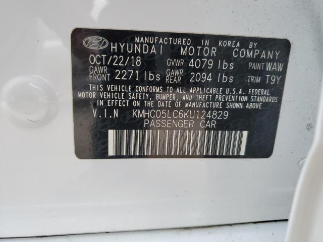 KMHC05LC6KU124829 - 2019 HYUNDAI IONIQ LIMITED WHITE photo 12