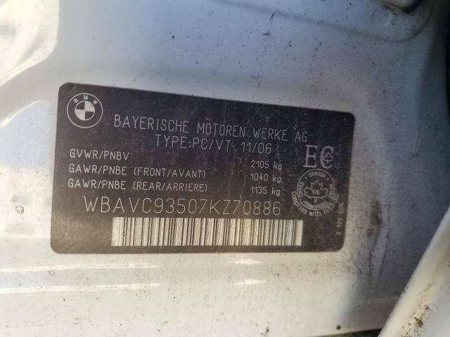 WBAVC93507KZ70886 - 2007 BMW 328 XI أبيض صورة 12