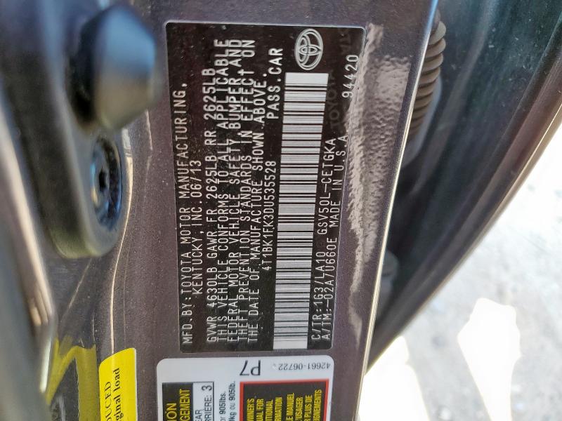 4T1BK1FK3DU535528 - 2013 TOYOTA CAMRY SE CHARCOAL photo 12
