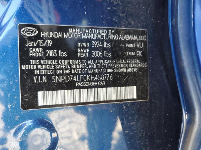 5NPD74LF0KH458776 - 2019 HYUNDAI ELANTRA SE BLUE photo 13