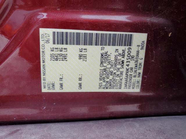 1N4AA6APXHC435009 - 2017 NISSAN MAXIMA 3.5S BURGUNDY photo 12