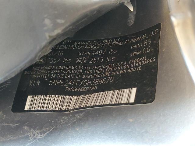 5NPE24AFXGH388670 - 2016 HYUNDAI SONATA SE SILVER photo 12