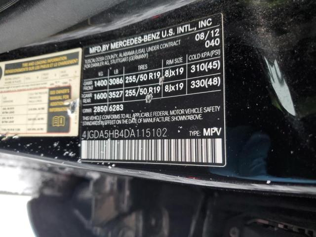 4JGDA5HB4DA115102 - 2013 MERCEDES-BENZ ML 350 4MATIC BLACK photo 13