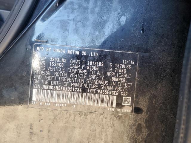 JHMGK5H5XGX021234 - 2016 HONDA FIT LX BLACK photo 12