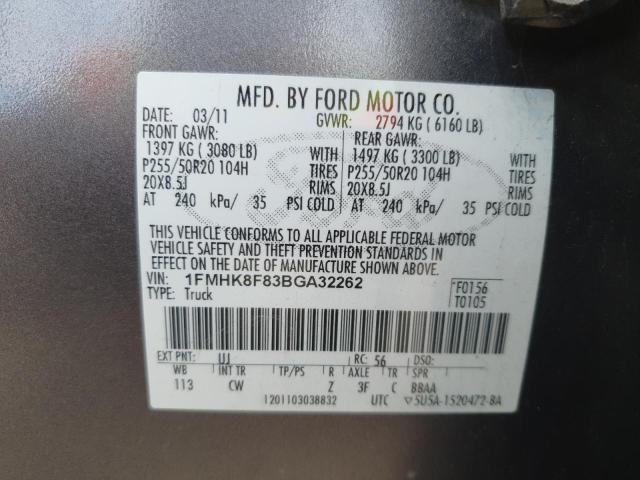 1FMHK8F83BGA32262 - 2011 FORD EXPLORER LIMITED GRAY photo 13