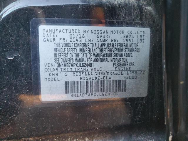 3N1AB7APXJL624401 - 2018 NISSAN SENTRA S BLACK photo 12