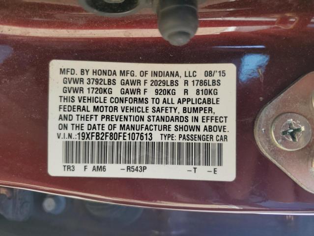 19XFB2F80FE107613 - 2015 HONDA CIVIC EX MAROON photo 12