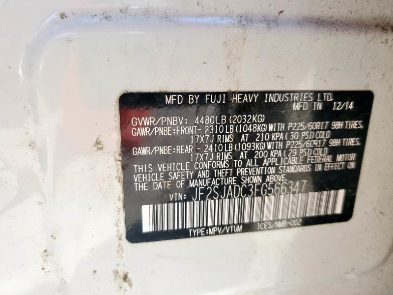 JF2SJADC3FG566347 - 2015 SUBARU FORESTER 2.5I PREMIUM თეთრი ფოტო 13