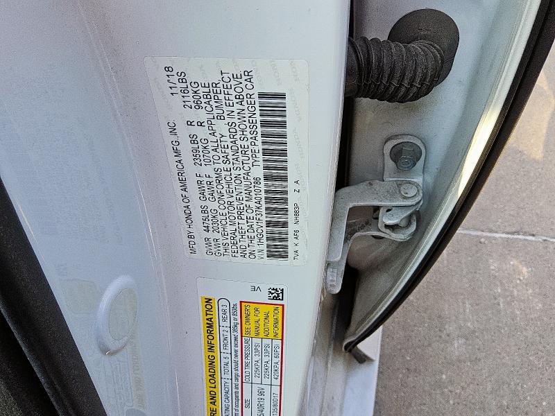 1HGCV1F37KA010786 - 2019 HONDA ACCORD SPORT თეთრი ფოტო 12