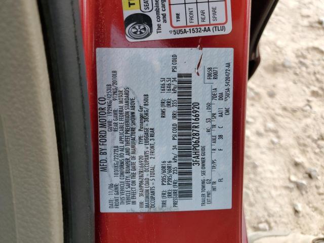 3FAHP06Z87R166920 - 2007 FORD FUSION S RED photo 12
