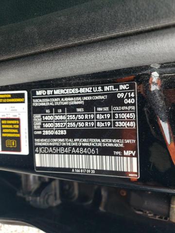 4JGDA5HB4FA484061 - 2015 MERCEDES-BENZ ML 350 4MATIC BLACK photo 13