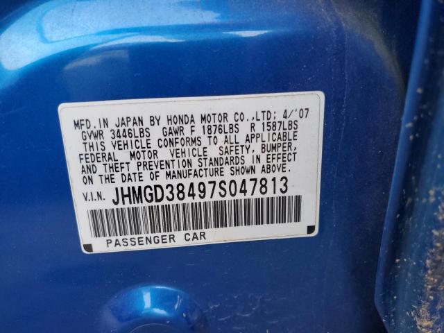 JHMGD38497S047813 - 2007 HONDA FIT BLUE photo 12