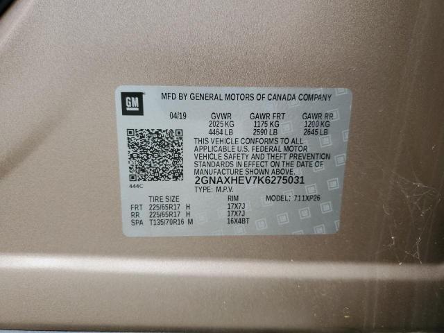 2GNAXHEV7K6275031 - 2019 CHEVROLET EQUINOX LS 棕色 照片 12