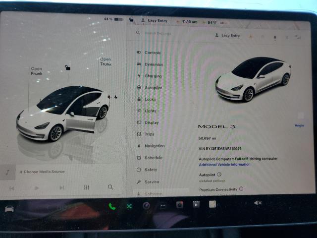 5YJ3E1EA5NF361951 - 2022 TESLA MODEL 3 Blanco foto 9