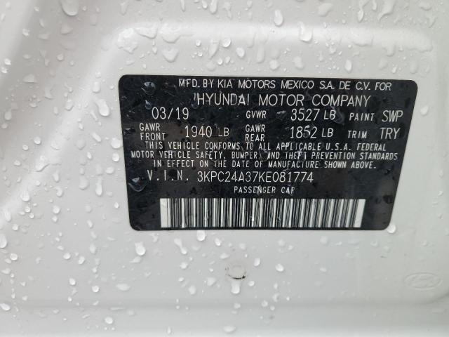 3KPC24A37KE081774 - 2019 HYUNDAI ACCENT SE WHITE photo 12