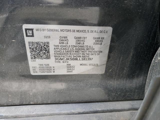 3GNCJKSB8LL181397 - 2020 CHEVROLET TRAX LS CHARCOAL photo 12