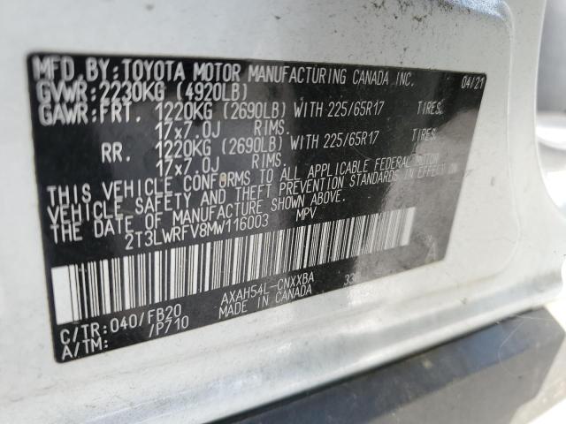 2T3LWRFV8MW116003 - 2021 TOYOTA RAV4 LE WHITE photo 13