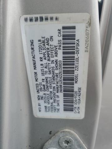 1NXBR12E42Z615803 - 2002 TOYOTA COROLLA CE ვერცხლისფერი ფოტო 12