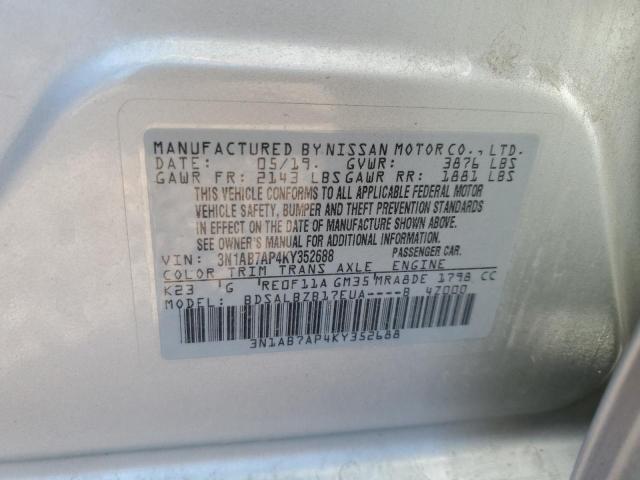 3N1AB7AP4KY352688 - 2019 NISSAN SENTRA S GRAY photo 12