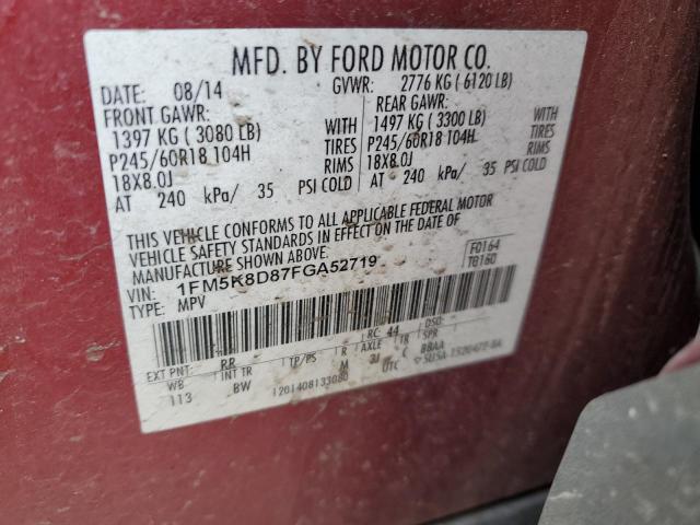 1FM5K8D87FGA52719 - 2015 FORD EXPLORER XLT MAROON photo 14