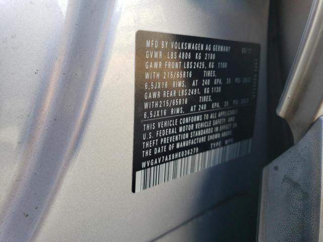 WVGAV7AX8HK036279 - 2017 VOLKSWAGEN TIGUAN S SILVER photo 13