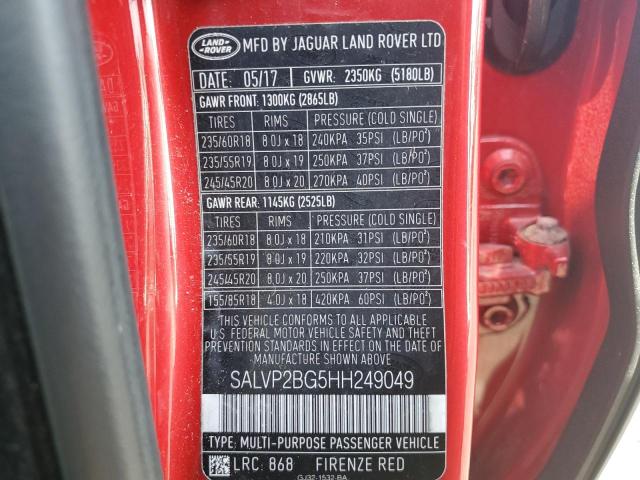 SALVP2BG5HH249049 - 2017 LAND ROVER RANGE ROVE SE RED photo 13
