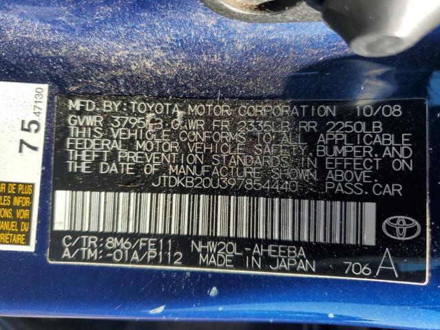 JTDKB20U397854440 - 2009 TOYOTA PRIUS BLUE photo 12