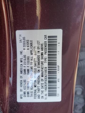 1HGCR2F80EA218938 - 2014 HONDA ACCORD EXL BURGUNDY photo 12