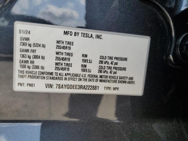 7SAYGDEE3RA222881 - 2024 TESLA MODEL Y GRAY photo 13