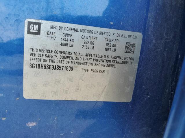 3G1BH6SE9JS571809 - 2018 CHEVROLET CRUZE LT ლურჯი ფოტო 12