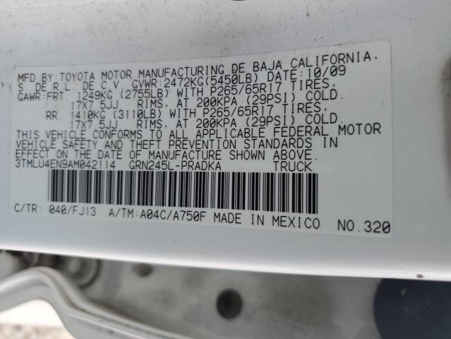 3TMLU4EN9AM042114 - 2010 TOYOTA TACOMA DOUBLE CAB Ақ фото 12