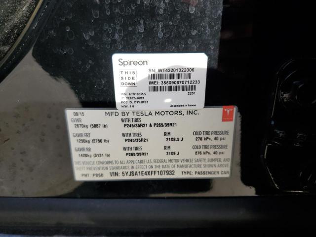 5YJSA1E4XFF107932 - 2015 TESLA MODEL S შავი ფოტო 12