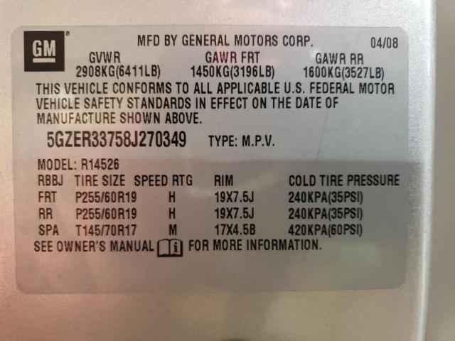 5GZER33758J270349 - 2008 SATURN OUTLOOK XR SILVER photo 12