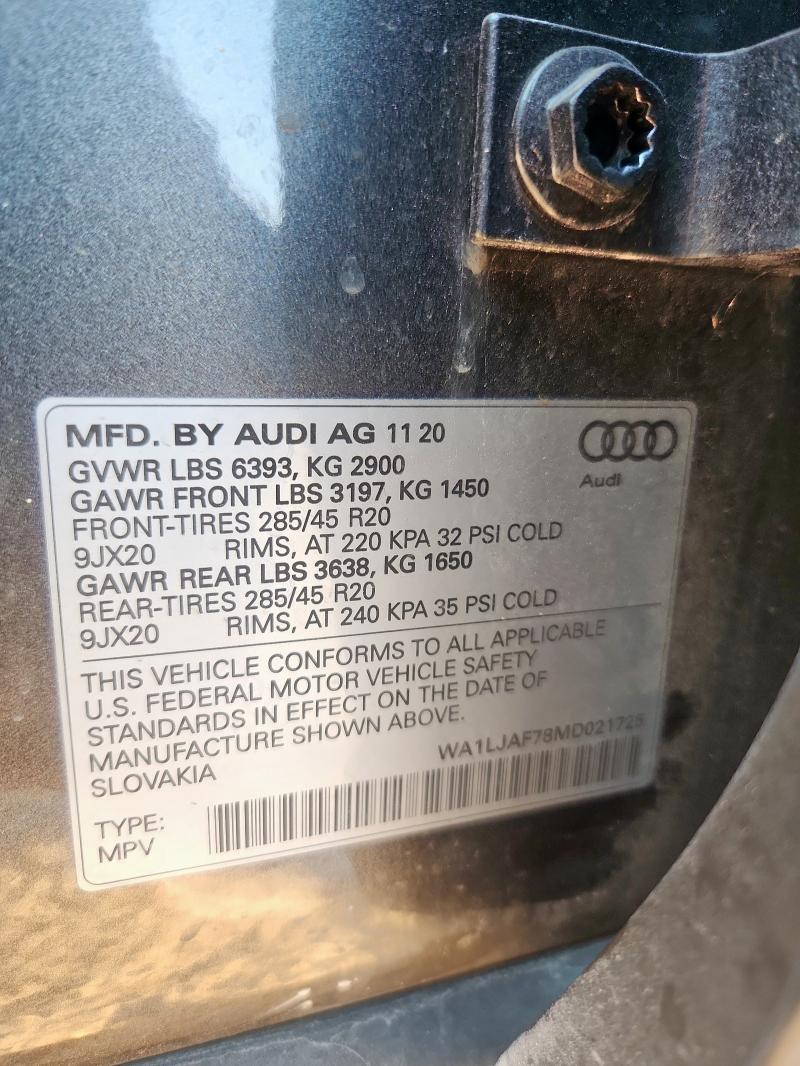 WA1LJAF78MD021725 - 2021 AUDI Q7 PREMIUM PLUS أسود صورة 13