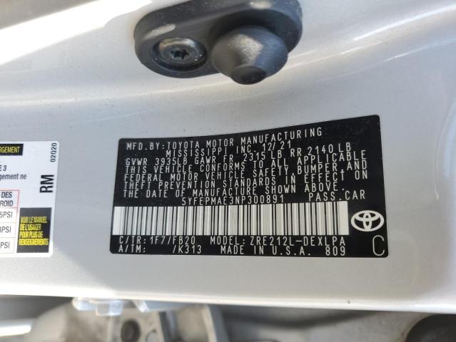 5YFEPMAE3NP300891 - 2022 TOYOTA COROLLA LE ვერცხლისფერი ფოტო 12