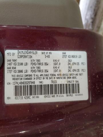 1D7HL48N83S297048 - 2003 DODGE DAKOTA QUAD SLT MAROON photo 12