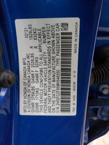 2HGFC2F85MH546550 - 2021 HONDA CIVIC SPORT ლურჯი ფოტო 13