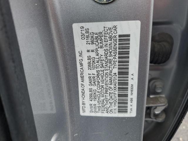 1HGCV1F1XKA070124 - 2019 HONDA ACCORD LX ვერცხლისფერი ფოტო 13