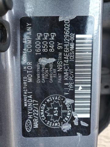 KMHCT4AE6HU296020 - 2017 HYUNDAI ACCENT SE SILVER photo 13