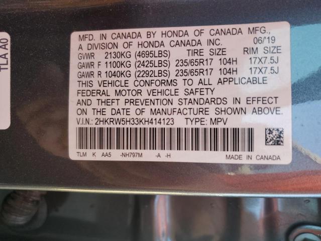 2HKRW5H33KH414123 - 2019 HONDA CR-V LX Gris photo 13