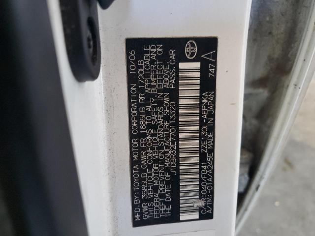 JTDBR32E770113320 - 2007 TOYOTA COROLLA CE WHITE photo 12