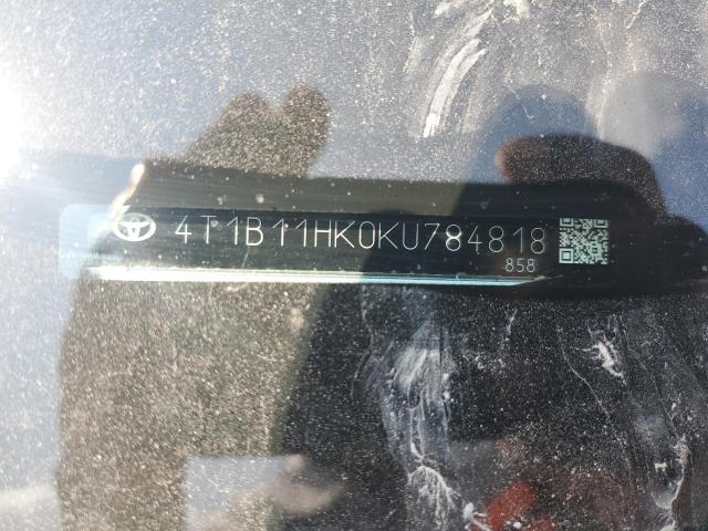 4T1B11HK0KU784818 - 2019 TOYOTA CAMRY L ვერცხლისფერი ფოტო 12