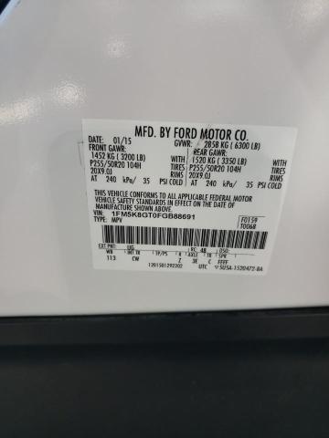 1FM5K8GT0FGB88691 - 2015 FORD EXPLORER SPORT WHITE photo 13