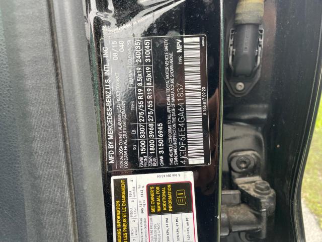 4JGDF6EE4GA641837 - 2016 MERCEDES-BENZ GL 450 4MATIC BLACK photo 10